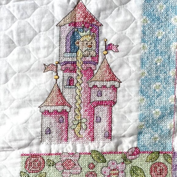 Baby Quilt Blanket "The Princess Sleeps Here" Hand Cross Stitched - Darling! - Picture 5 of 8